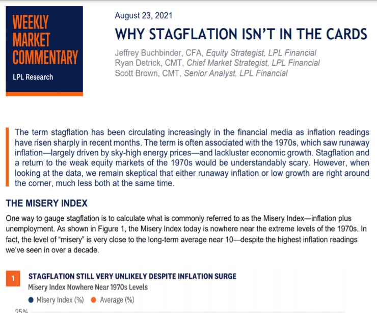 Why Stagflation Isn’t in the Cards | Weekly Market Commentary | August 23, 2021