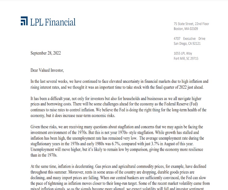 Client Letter | Better Times Ahead | September 28, 2022